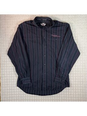 Harley-Davidson Striped Button Up Shirt Large Black Red
